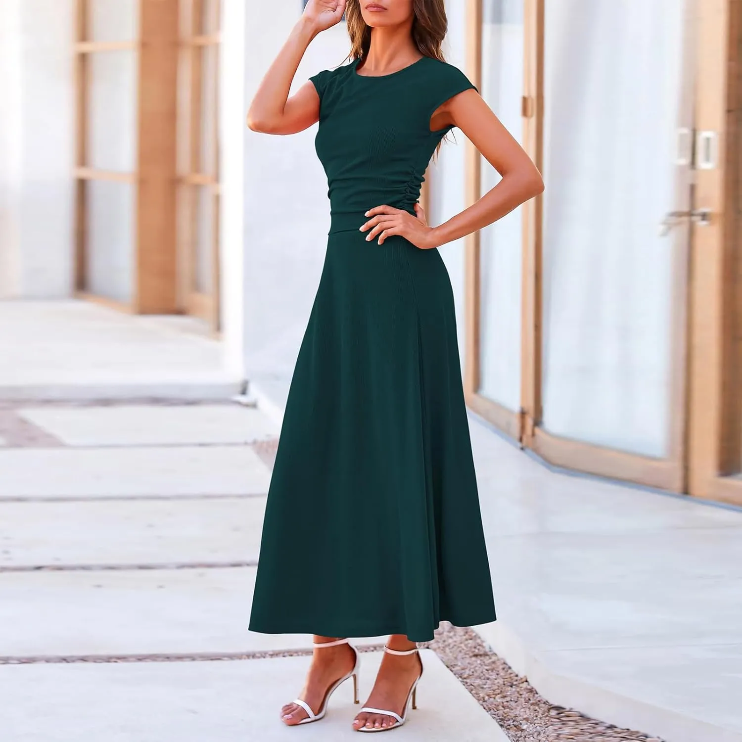 2 Piece Skirt Set Women Crew Neck Short Sleeve Cropped Top Elastic Waist Swing Skirts High Waist Maxi Skirt Set