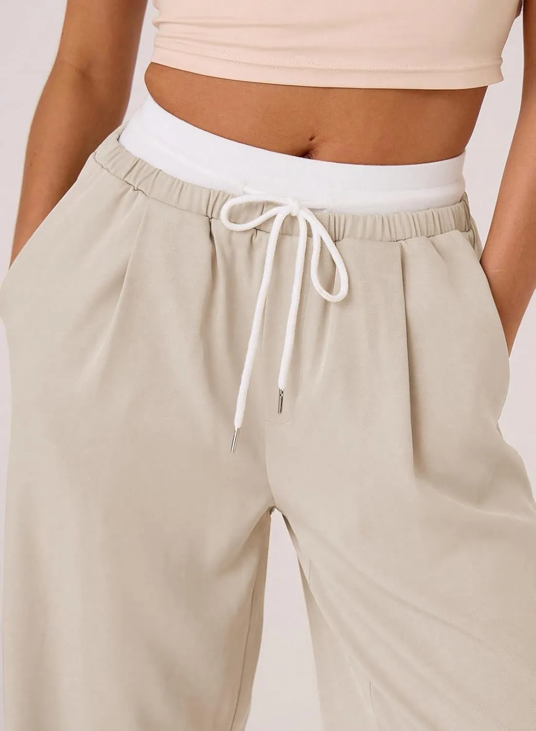 Acelitt Womens Winter Pants 2024 Wide Leg Drawstring Elastic Waist Casual Loose Comfy Trousers with Pockets
