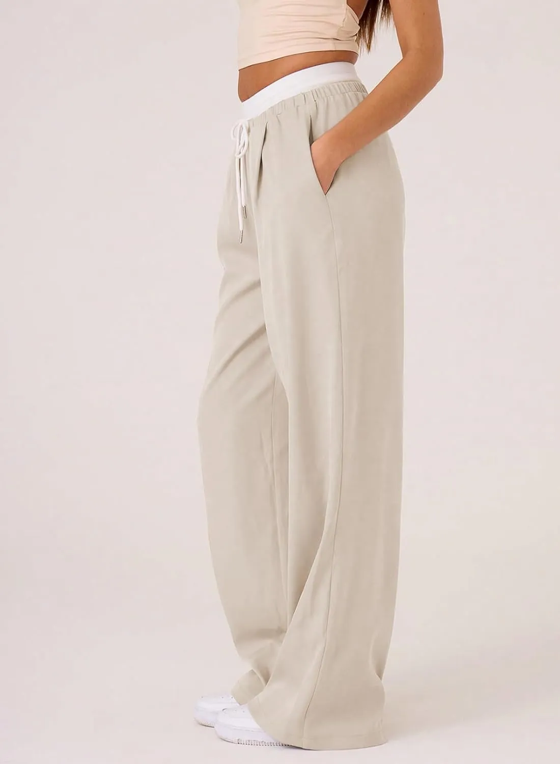 Acelitt Womens Winter Pants 2024 Wide Leg Drawstring Elastic Waist Casual Loose Comfy Trousers with Pockets