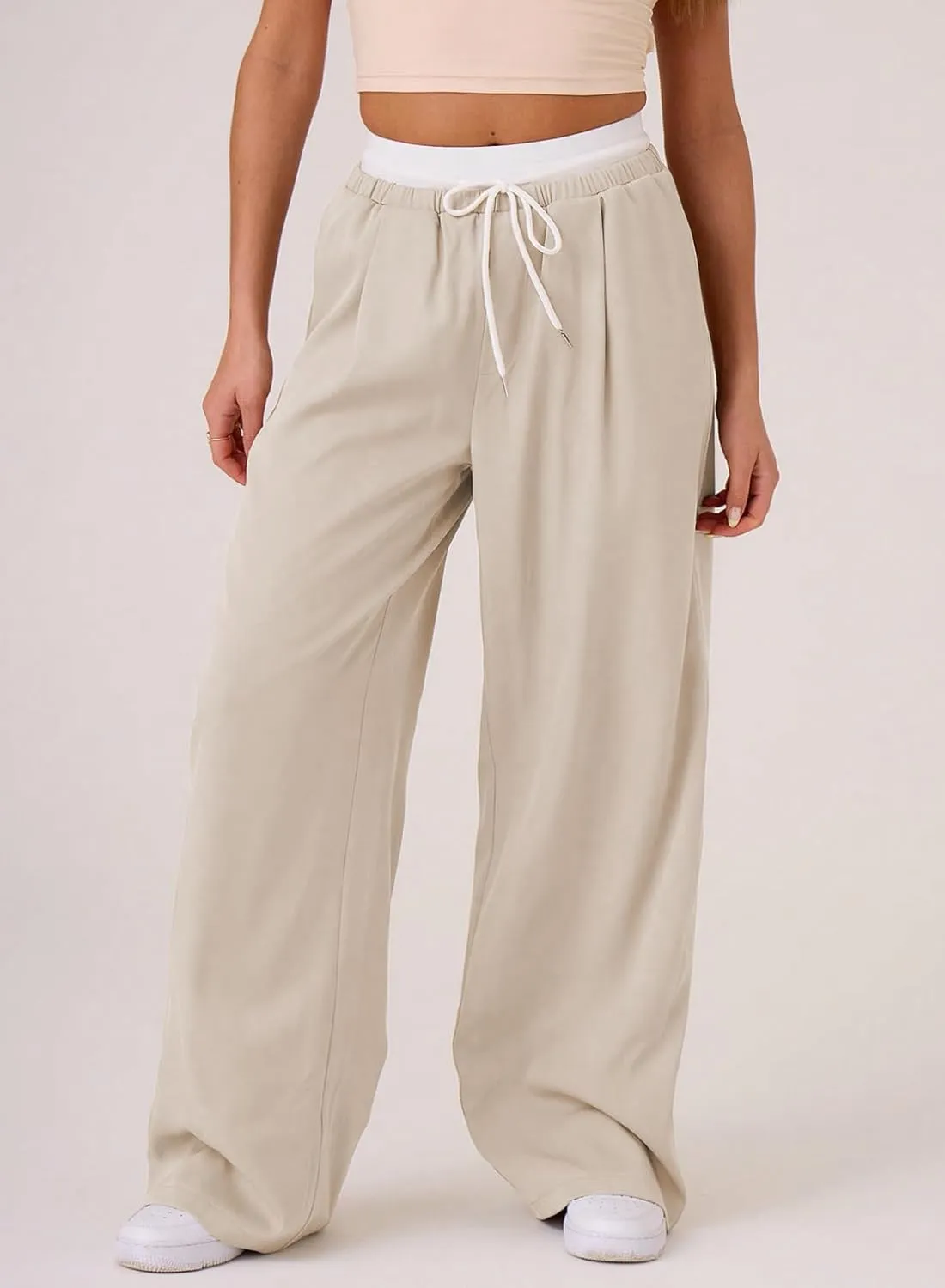 Acelitt Womens Winter Pants 2024 Wide Leg Drawstring Elastic Waist Casual Loose Comfy Trousers with Pockets