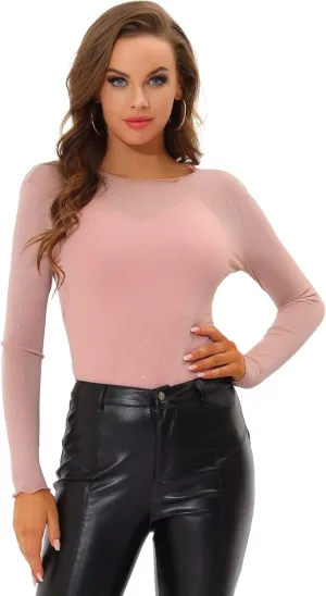 Allegra K Women's Long Sleeve Mesh Tops Spaghetti Strap Camisole Party Christmas Shirt