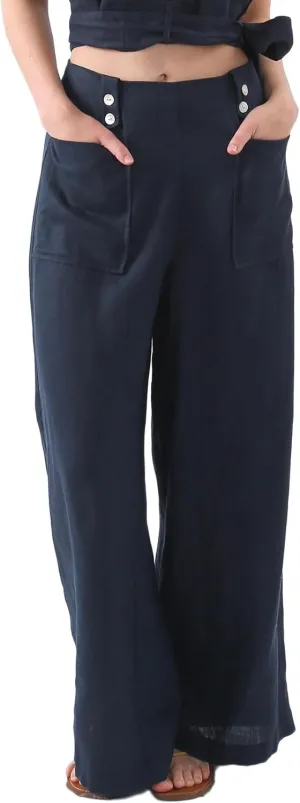Amazhiyu Womens Pure Linen High Waist Wide Leg Pants with Pockets for Casual Summer