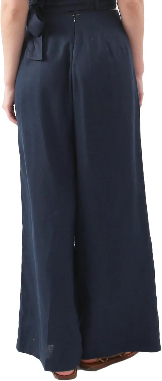 Amazhiyu Womens Pure Linen High Waist Wide Leg Pants with Pockets for Casual Summer