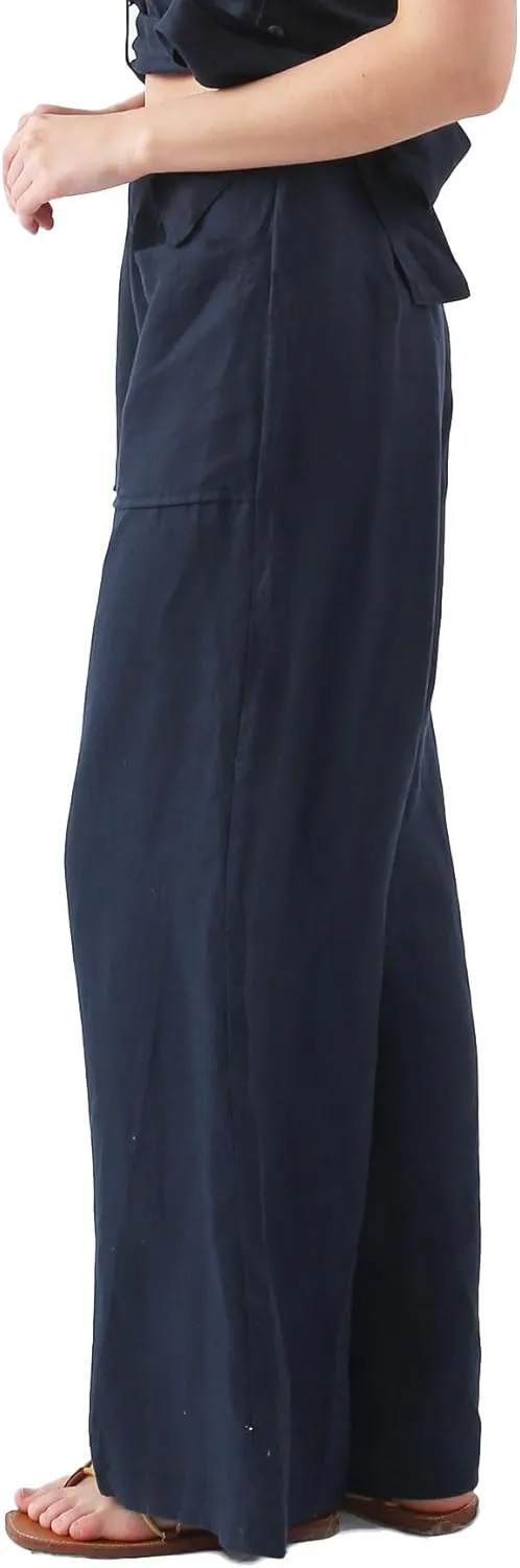 Amazhiyu Womens Pure Linen High Waist Wide Leg Pants with Pockets for Casual Summer