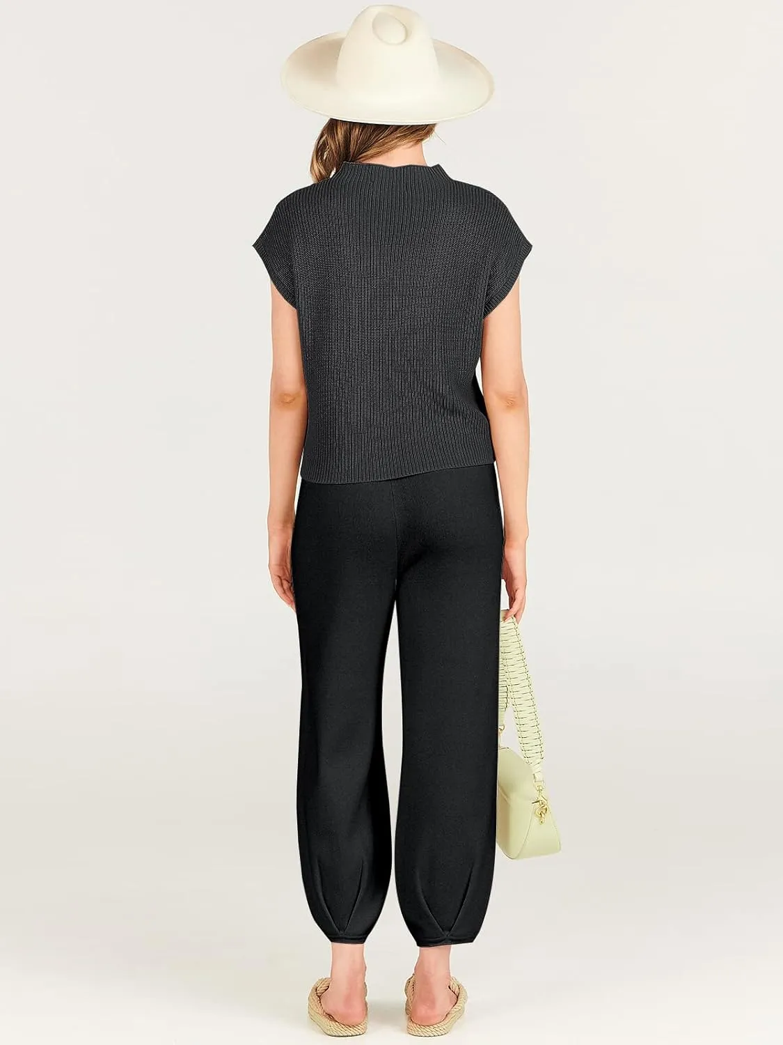 ANRABESS Women's Two Piece Outfits Knit Sweater Vest Crop Top Pants Lounge Matching Tracksuit Sweatsuit Travel Clothes Sets