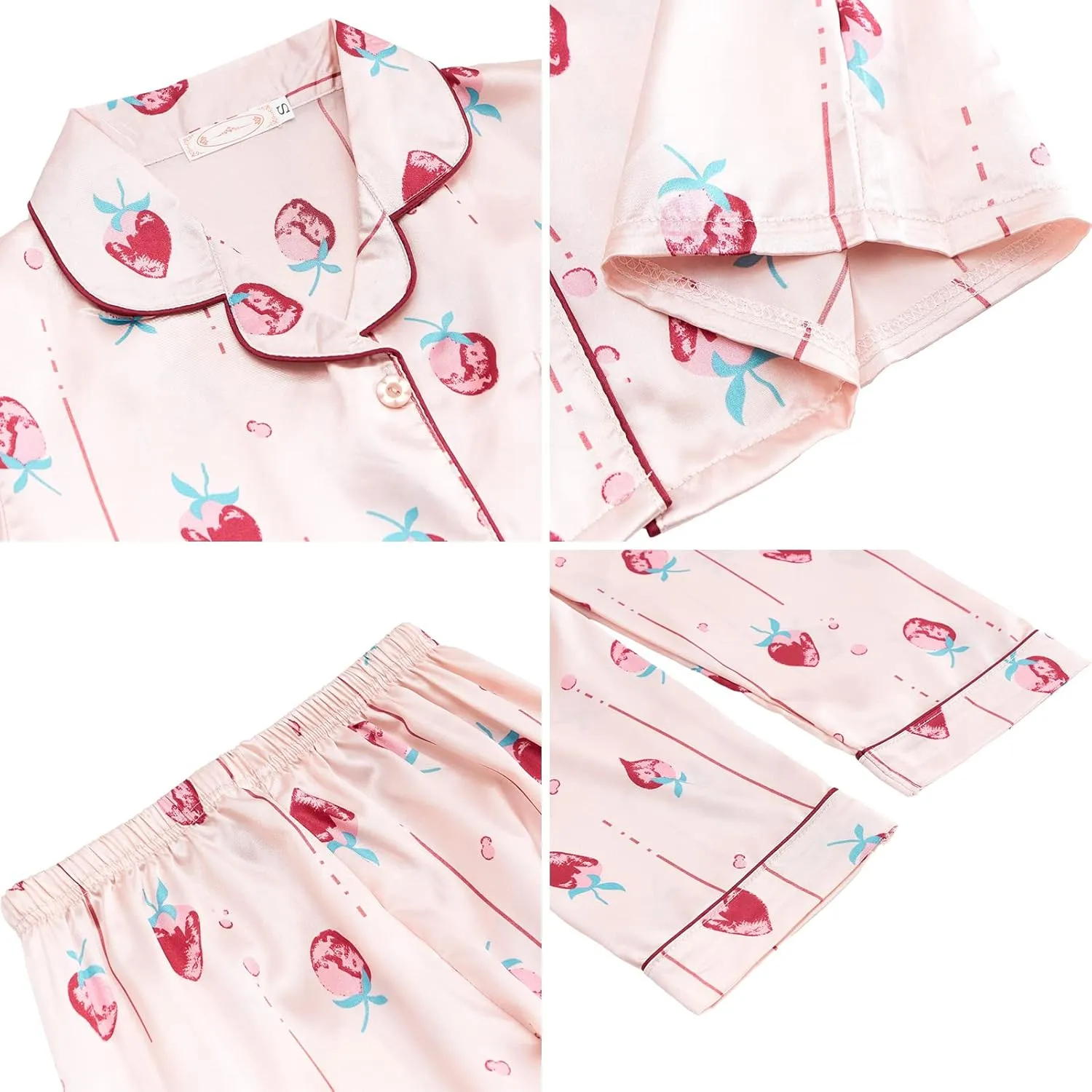 ANUFER Womens 7PCS Satin Pajama Set Spring Summer Autumn Tops & Pants Shorts Sleepwear