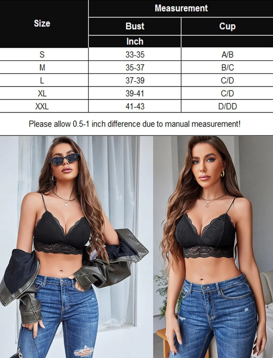 Avidlove Lace Bralette for Women V Neck Tank Top Spaghetti Strap Tube Slim Camisole Lingerie with Detachable Padded