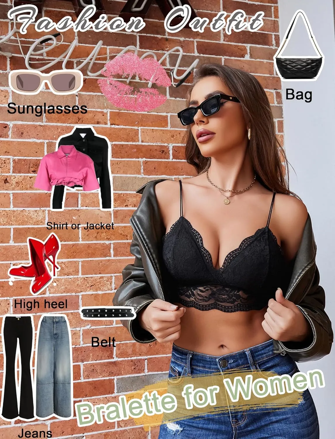 Avidlove Lace Bralette for Women V Neck Tank Top Spaghetti Strap Tube Slim Camisole Lingerie with Detachable Padded