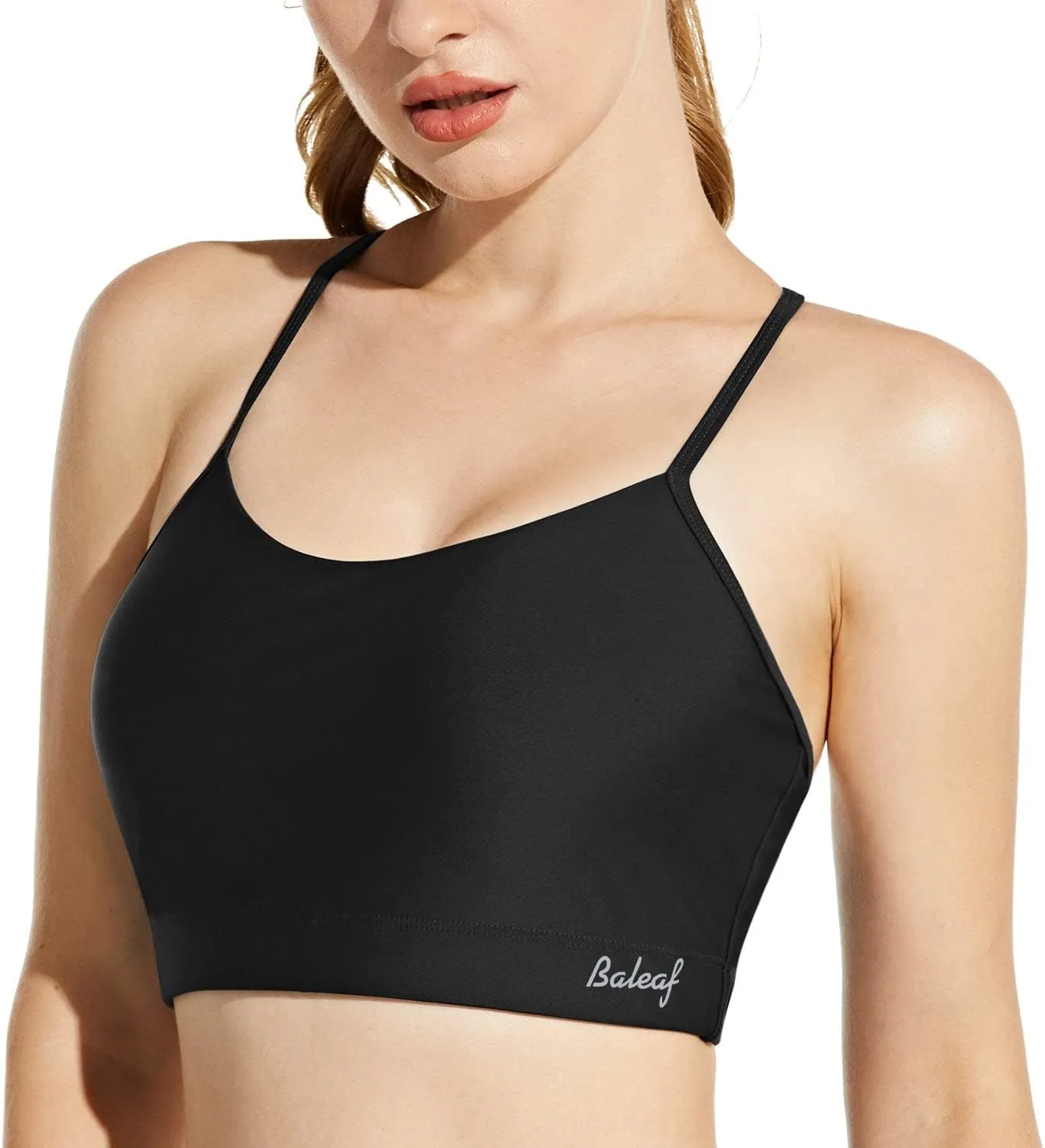 baleaf Women's Bikini Tops Adjustable Straps Modest Push Up Swim Sports Top Built in Bra UPF 50  Removable Padded Swimsuit