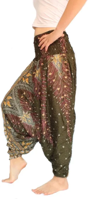 Banjamath Women's Peacock Print Aladdin Harem Hippie Pants Jumpsuit