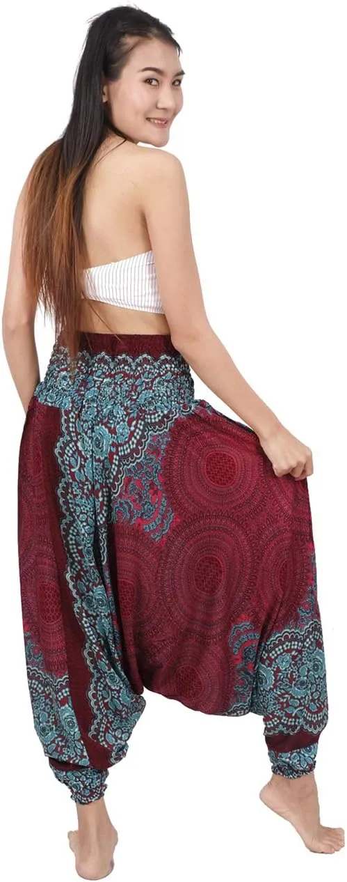 Banjamath Women's Peacock Print Aladdin Harem Hippie Pants Jumpsuit