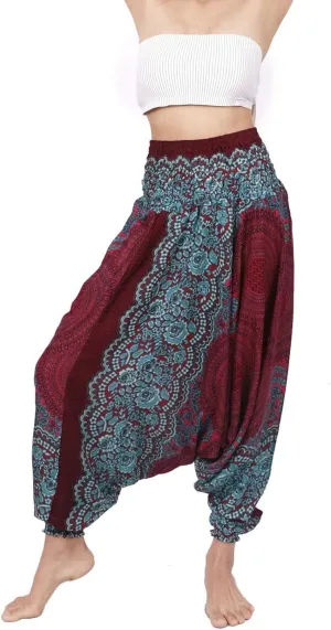 Banjamath Women's Peacock Print Aladdin Harem Hippie Pants Jumpsuit