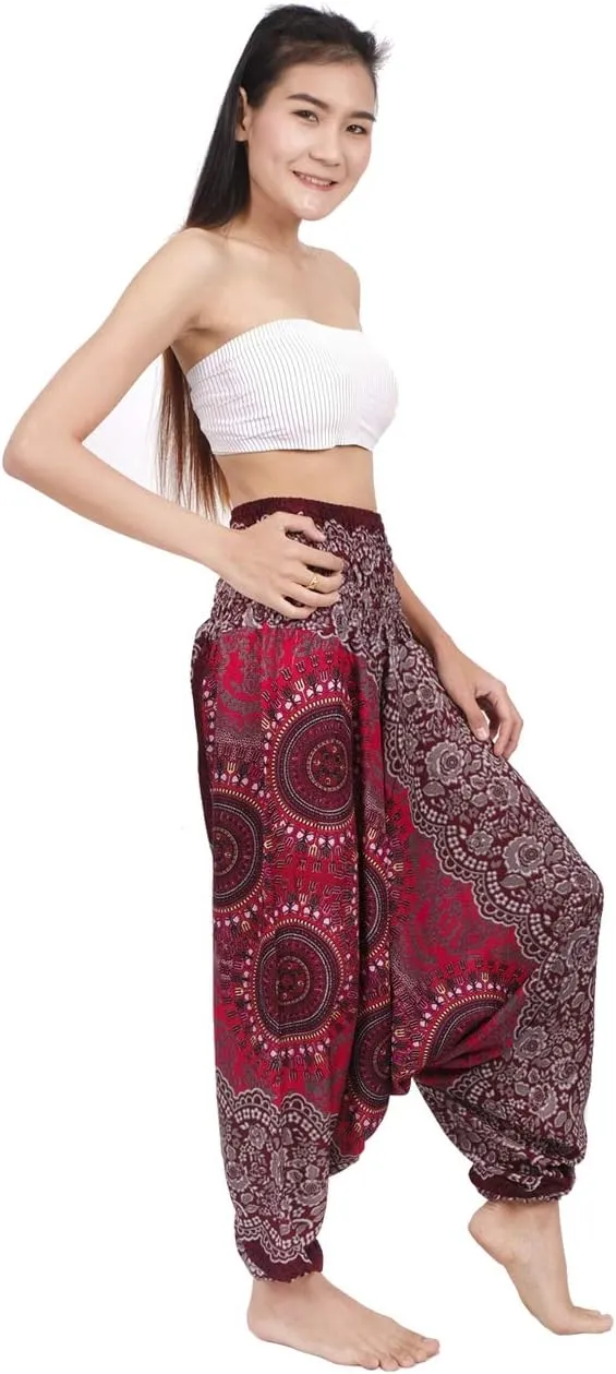 Banjamath Women's Peacock Print Aladdin Harem Hippie Pants Jumpsuit