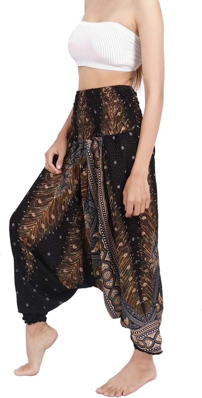 Banjamath Women's Peacock Print Aladdin Harem Hippie Pants Jumpsuit