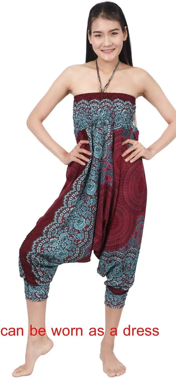 Banjamath Women's Peacock Print Aladdin Harem Hippie Pants Jumpsuit