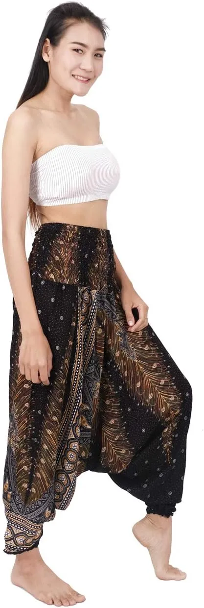 Banjamath Women's Peacock Print Aladdin Harem Hippie Pants Jumpsuit