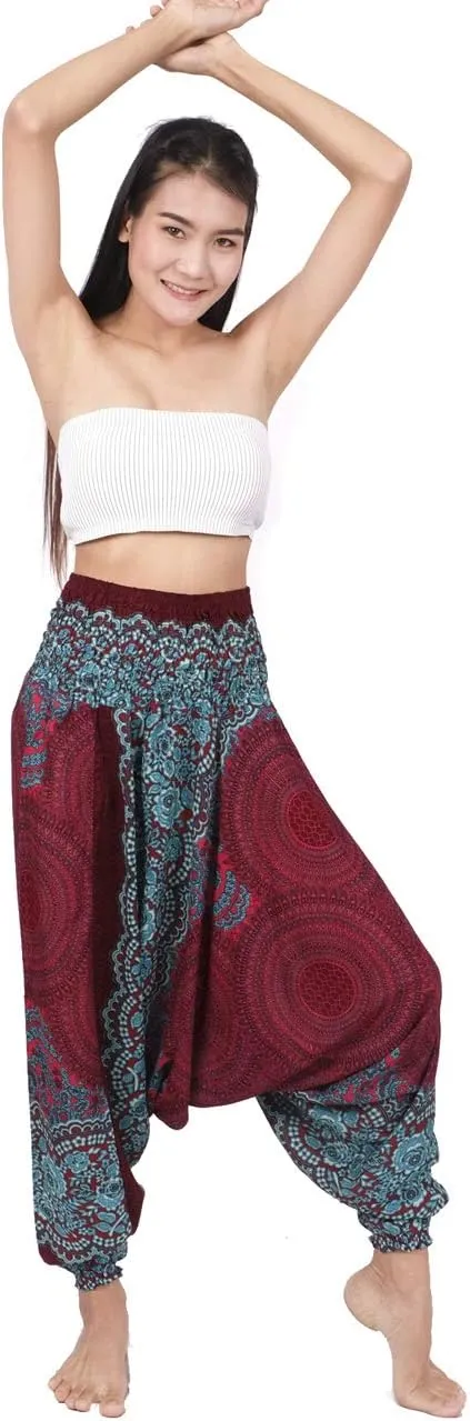 Banjamath Women's Peacock Print Aladdin Harem Hippie Pants Jumpsuit
