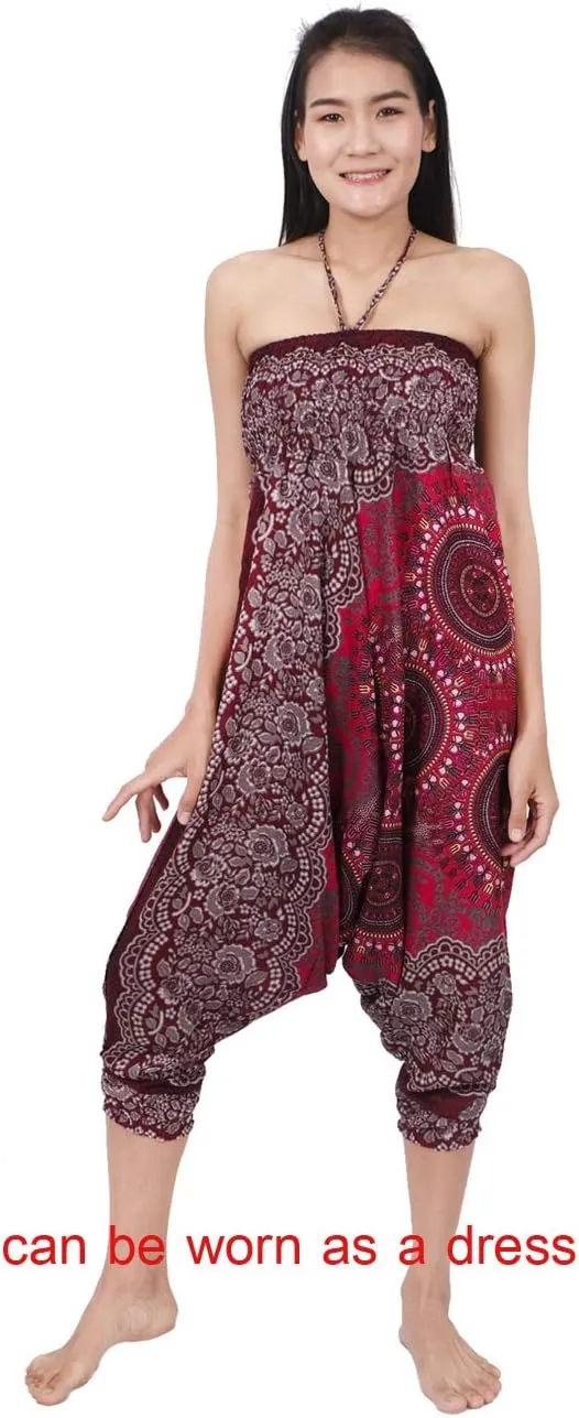 Banjamath Women's Peacock Print Aladdin Harem Hippie Pants Jumpsuit