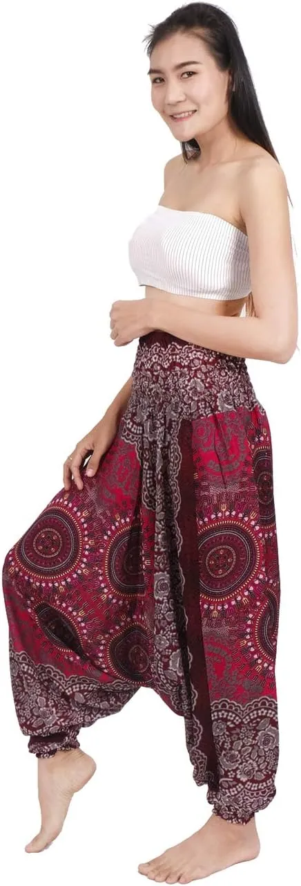 Banjamath Women's Peacock Print Aladdin Harem Hippie Pants Jumpsuit