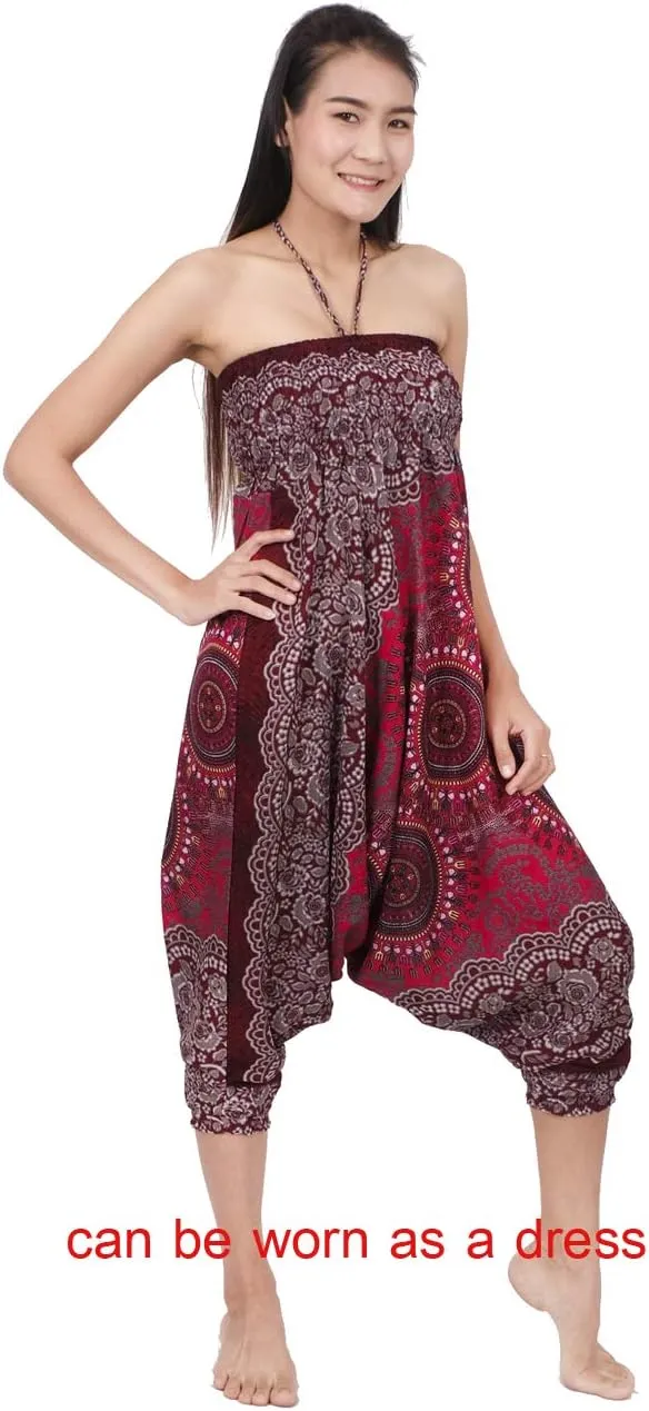Banjamath Women's Peacock Print Aladdin Harem Hippie Pants Jumpsuit