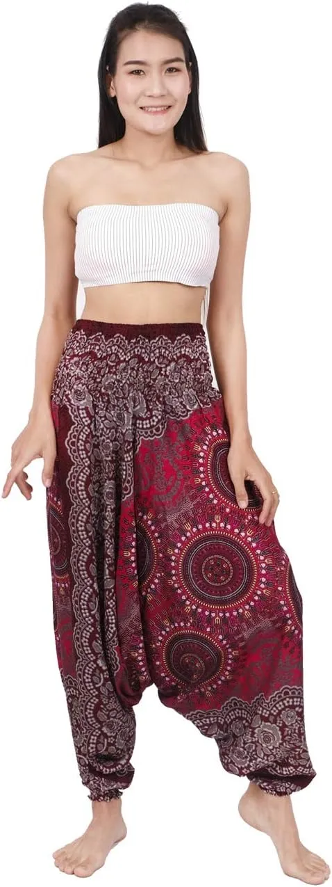 Banjamath Women's Peacock Print Aladdin Harem Hippie Pants Jumpsuit