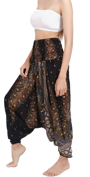 Banjamath Women's Peacock Print Aladdin Harem Hippie Pants Jumpsuit
