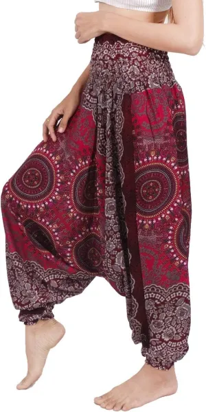 Banjamath Women's Peacock Print Aladdin Harem Hippie Pants Jumpsuit