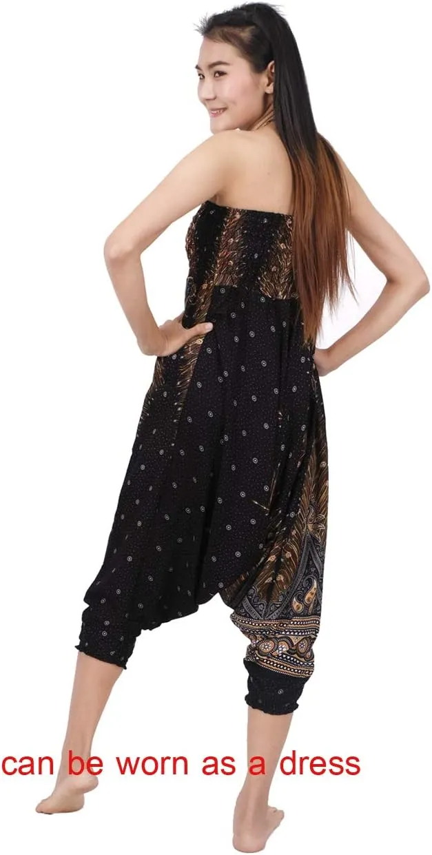 Banjamath Women's Peacock Print Aladdin Harem Hippie Pants Jumpsuit