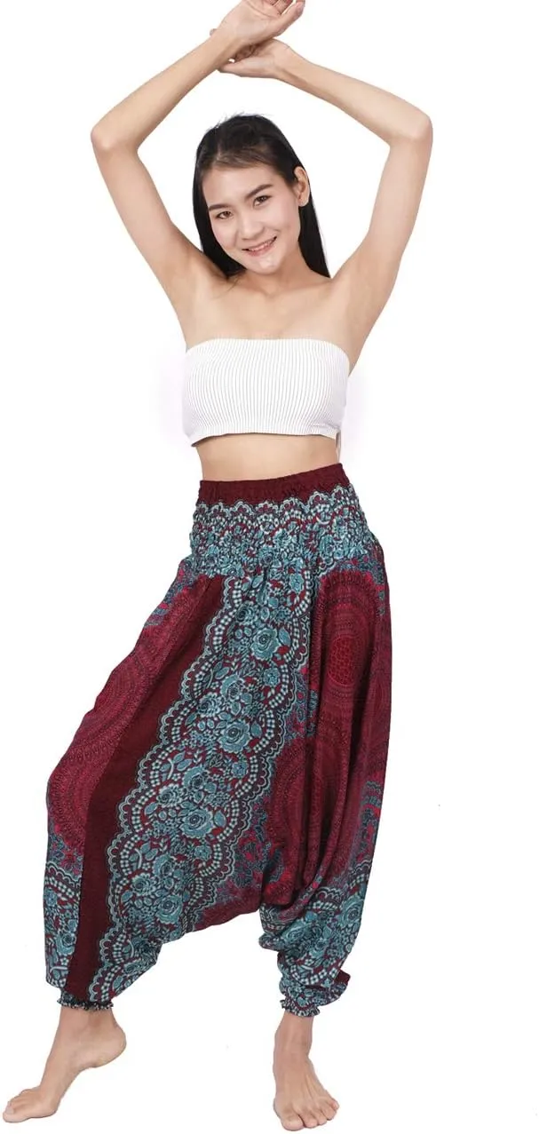 Banjamath Women's Peacock Print Aladdin Harem Hippie Pants Jumpsuit