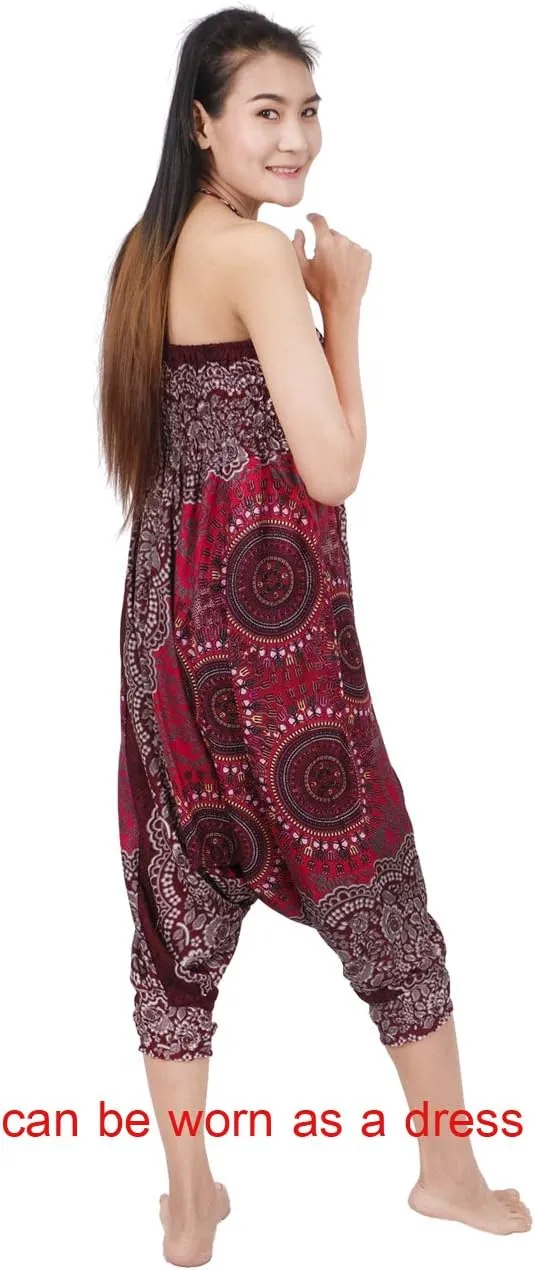 Banjamath Women's Peacock Print Aladdin Harem Hippie Pants Jumpsuit