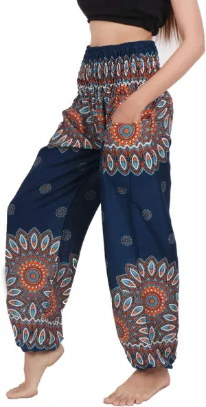 Banjamath Women's Smocked Waist Harem Hippie Boho Yoga Palazzo Casual Pants
