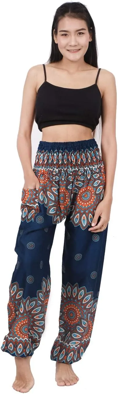 Banjamath Women's Smocked Waist Harem Hippie Boho Yoga Palazzo Casual Pants