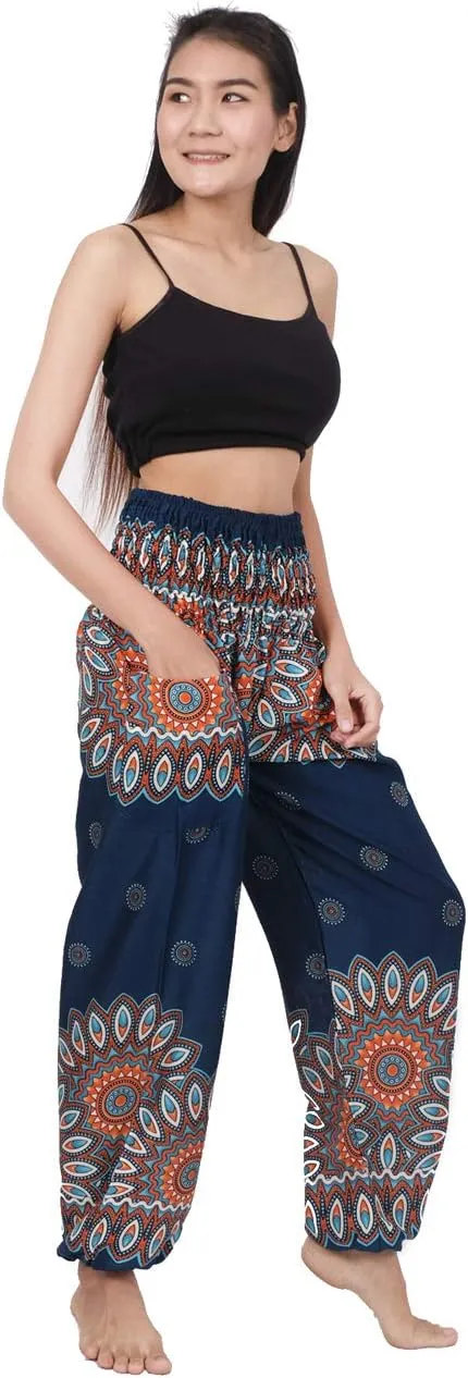 Banjamath Women's Smocked Waist Harem Hippie Boho Yoga Palazzo Casual Pants