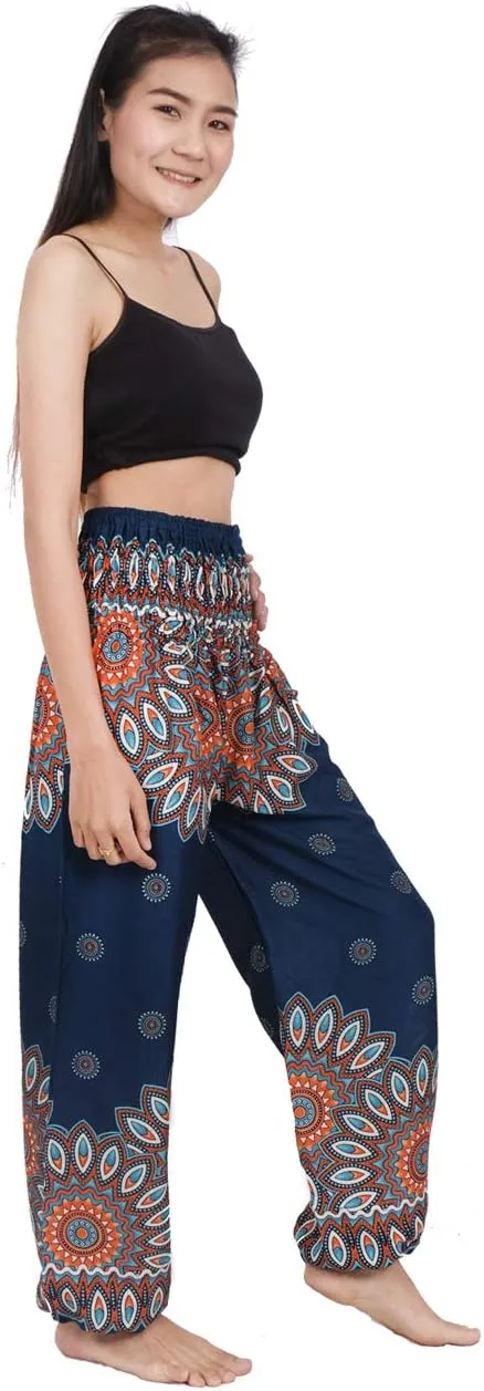 Banjamath Women's Smocked Waist Harem Hippie Boho Yoga Palazzo Casual Pants