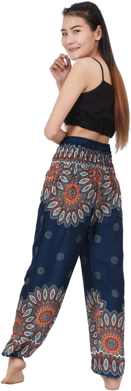 Banjamath Women's Smocked Waist Harem Hippie Boho Yoga Palazzo Casual Pants