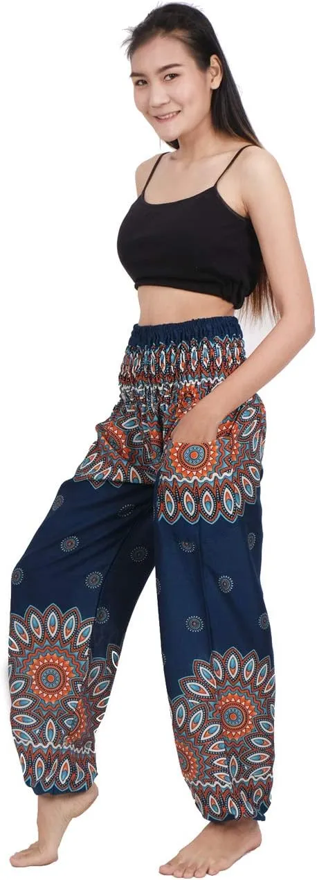 Banjamath Women's Smocked Waist Harem Hippie Boho Yoga Palazzo Casual Pants