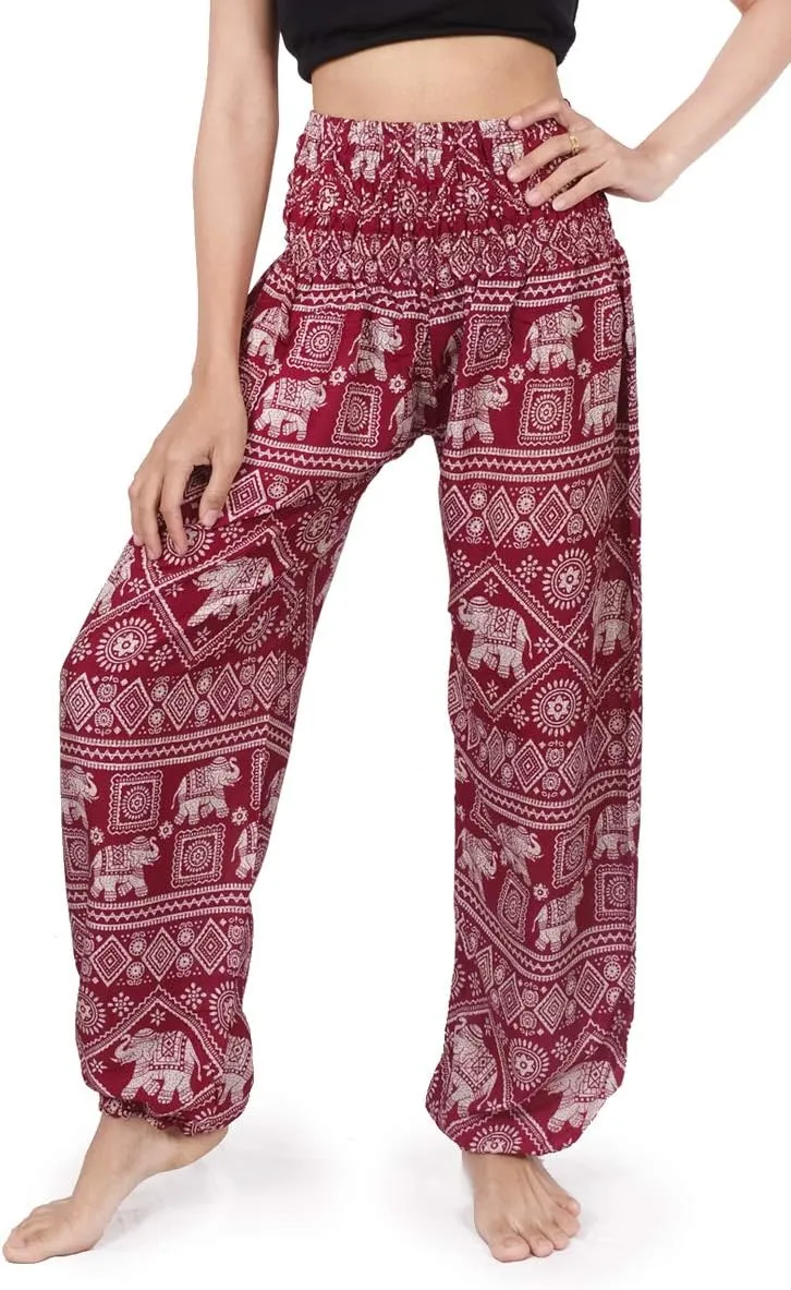 Banjamath Women's Smocked Waist Harem Hippie Boho Yoga Palazzo Casual Pants