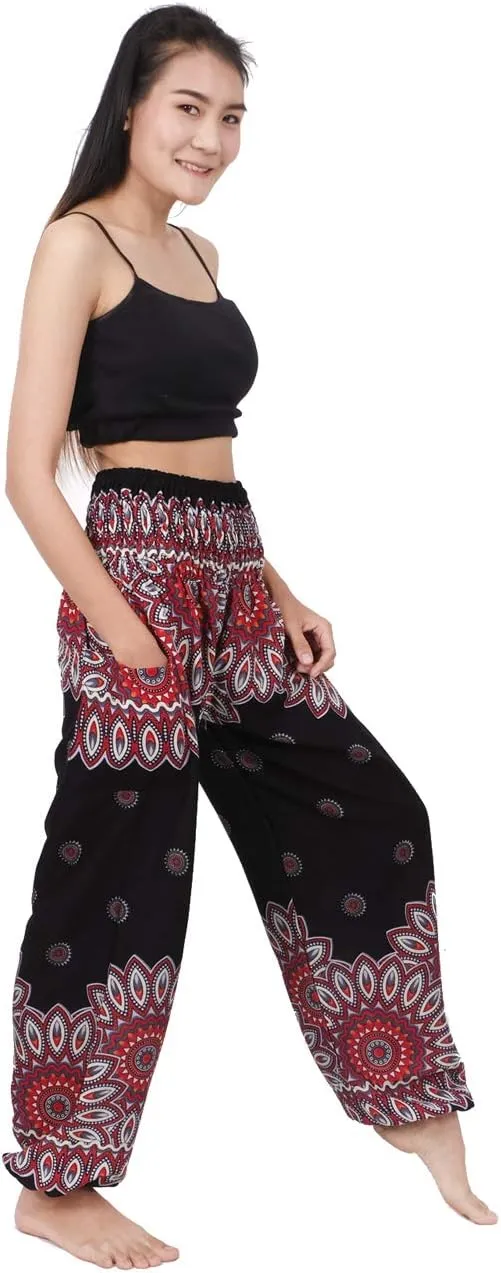 Banjamath Women's Smocked Waist Harem Hippie Boho Yoga Palazzo Casual Pants