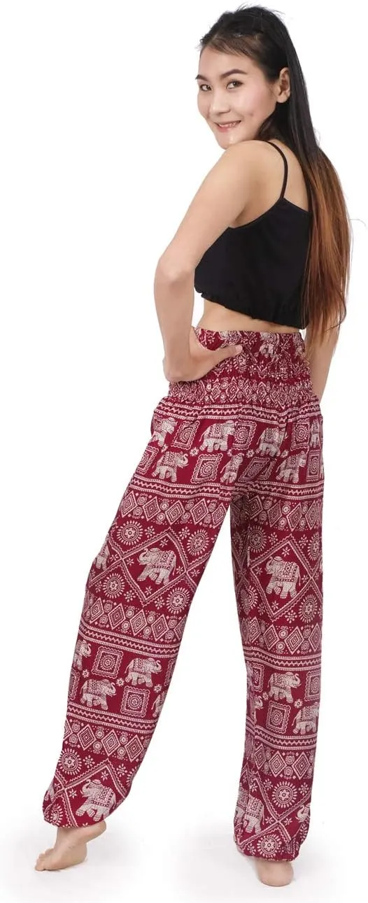 Banjamath Women's Smocked Waist Harem Hippie Boho Yoga Palazzo Casual Pants