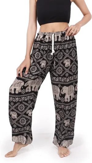 Banjamath Women's Smocked Waist Harem Hippie Boho Yoga Palazzo Casual Pants
