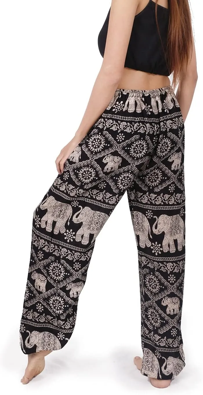Banjamath Women's Smocked Waist Harem Hippie Boho Yoga Palazzo Casual Pants