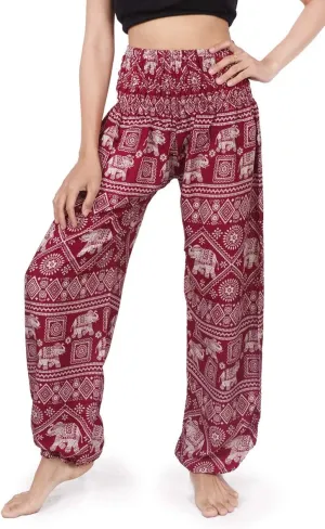 Banjamath Women's Smocked Waist Harem Hippie Boho Yoga Palazzo Casual Pants