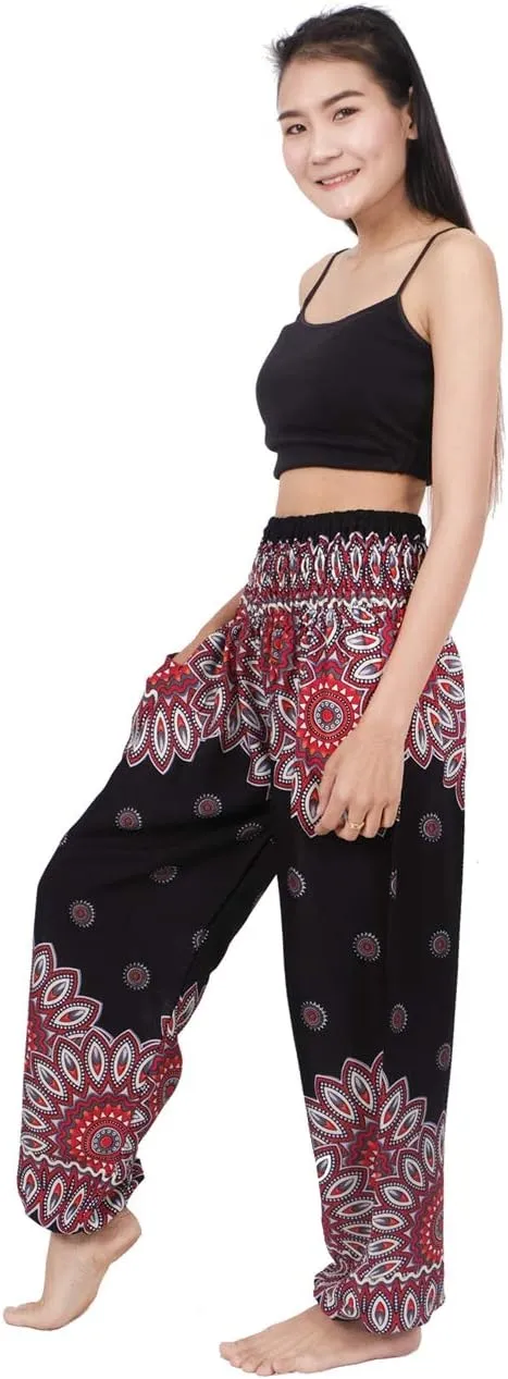 Banjamath Women's Smocked Waist Harem Hippie Boho Yoga Palazzo Casual Pants