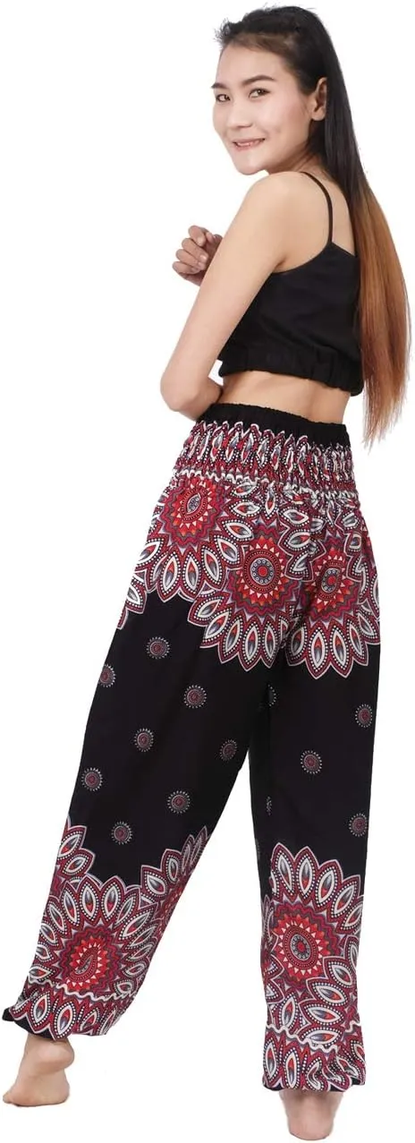 Banjamath Women's Smocked Waist Harem Hippie Boho Yoga Palazzo Casual Pants