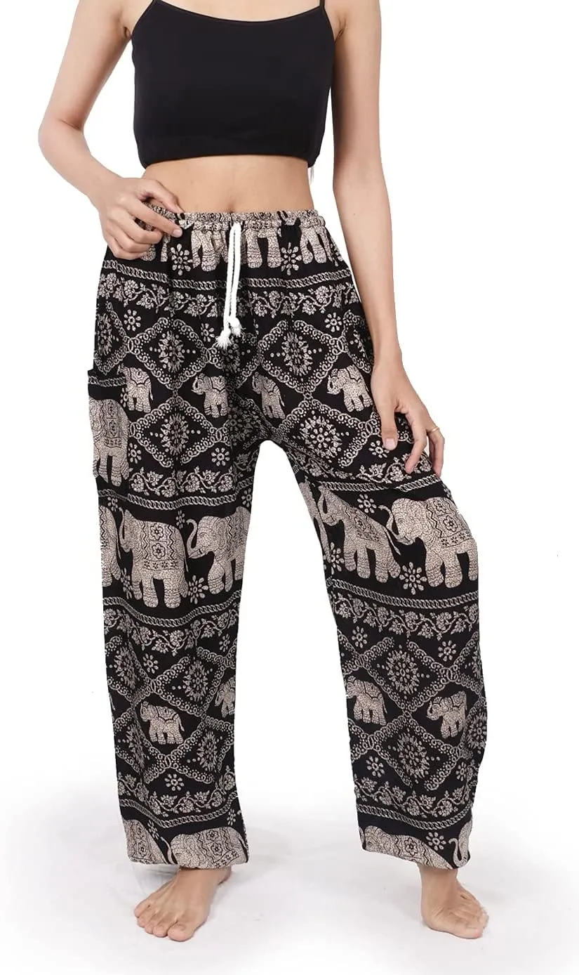 Banjamath Women's Smocked Waist Harem Hippie Boho Yoga Palazzo Casual Pants