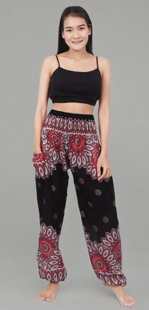 Banjamath Women's Smocked Waist Harem Hippie Boho Yoga Palazzo Casual Pants