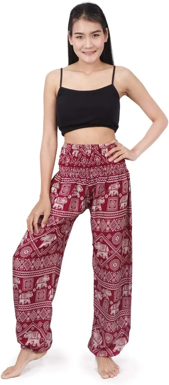 Banjamath Women's Smocked Waist Harem Hippie Boho Yoga Palazzo Casual Pants