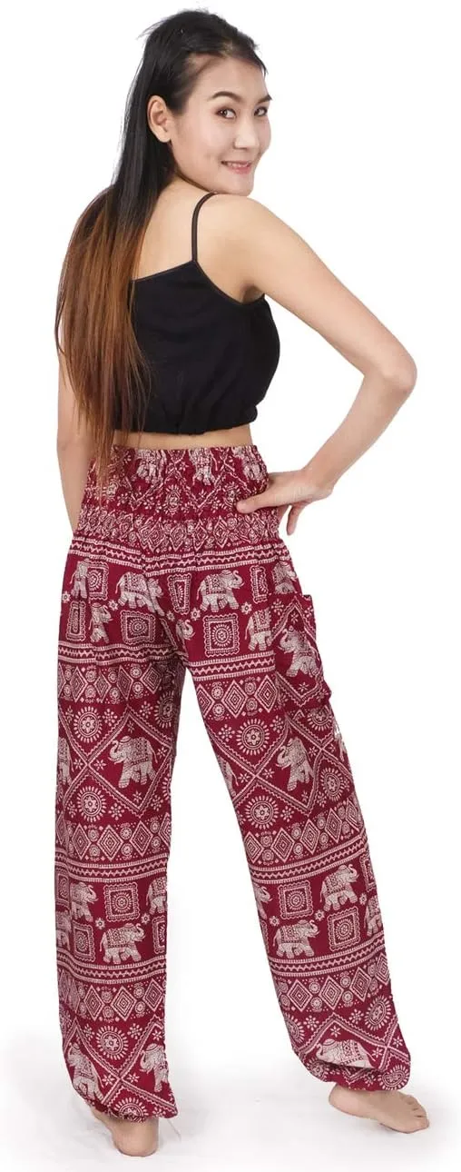 Banjamath Women's Smocked Waist Harem Hippie Boho Yoga Palazzo Casual Pants