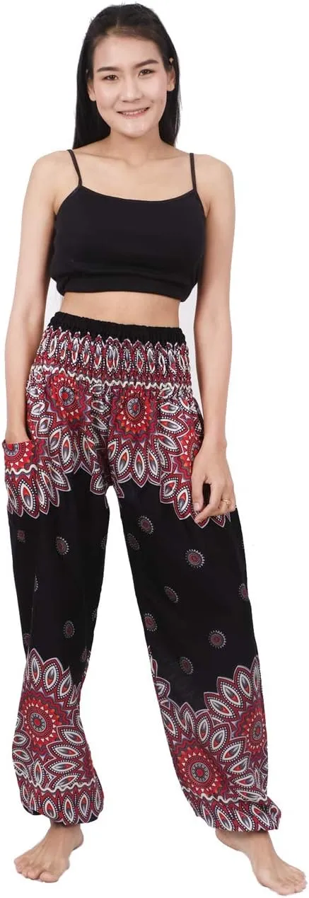 Banjamath Women's Smocked Waist Harem Hippie Boho Yoga Palazzo Casual Pants