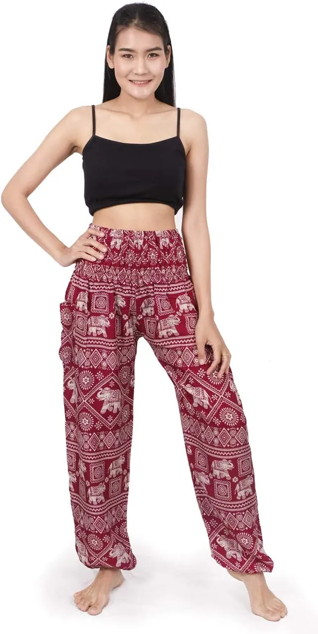 Banjamath Women's Smocked Waist Harem Hippie Boho Yoga Palazzo Casual Pants